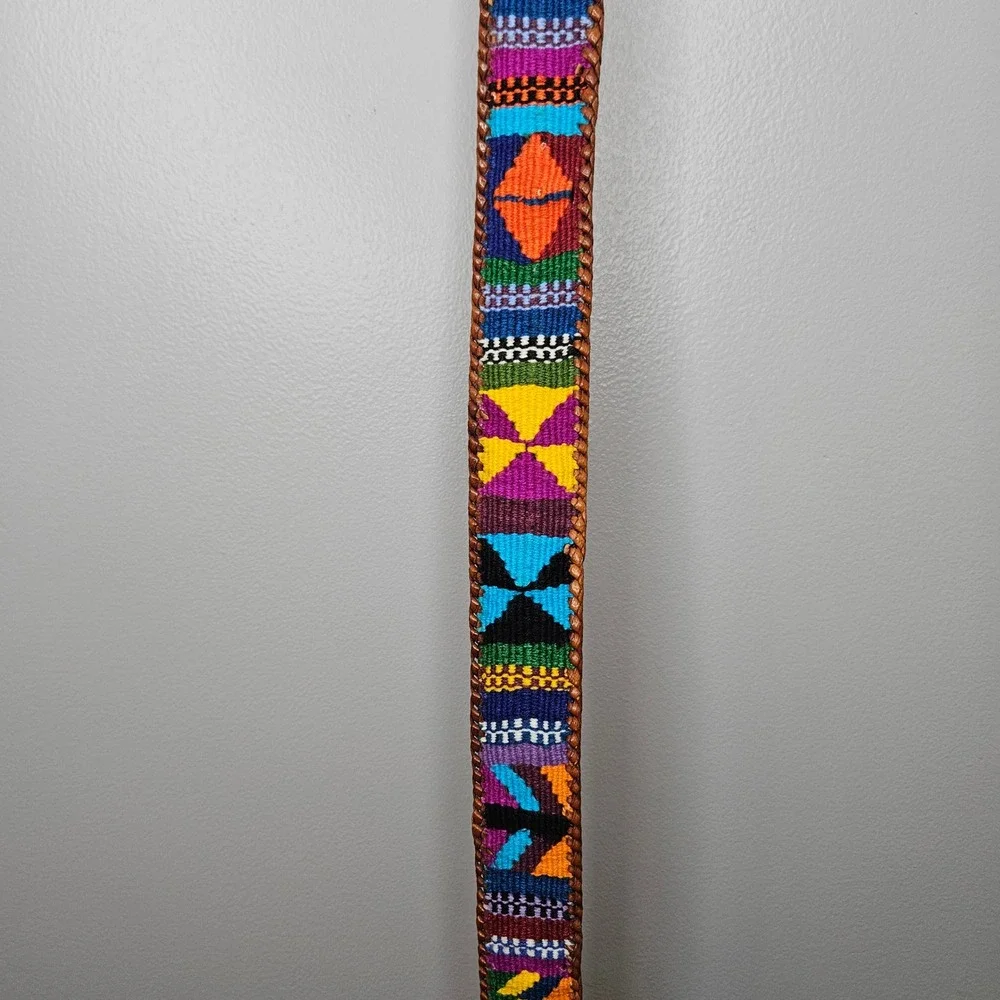Handwoven Geometric Tribal Belt Multicolor Leather Whipstitch Boho Size 38 Vtg‎